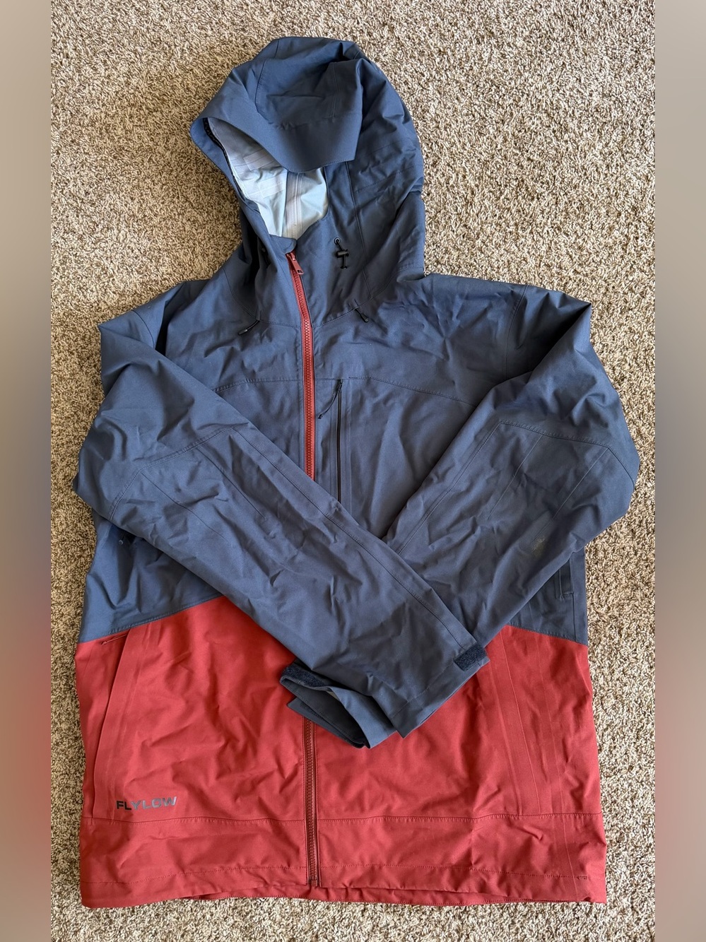 Men's Two-Tone Hooded Ski Jacket FlyLow Knight — Slate Blue and Rust